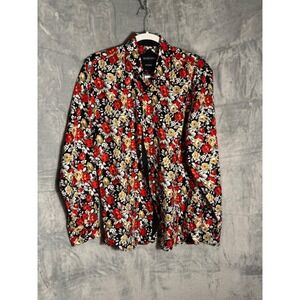 Silver Stone Mens Floral Button Down Shirt Modern Fit Red Yellow Roses Large